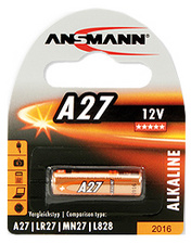 ANSMANN Alkaline Batterie A27, 12 Volt, 1er Blister hochwertige Alkaline Markenzelle für lange Betriebszeiten, für Taschenrechner, Uhren, Digitalkameras, Garagentüröffner, Alternativbezeichnung: LR27, MN27, L828, (1516-0001)