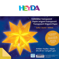 HEYDA Origami Faltbl�tter, transparent, gelb 115 g/qm, Ma�e: (B)200 x (H)200 mm, in Folie verschwei�t, inkl. Faltanleitung f�r 3D-Stern Inhalt: 30 Blatt (204875566)