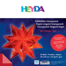 HEYDA Origami Faltbl�tter, transparent, rot 115 g/qm, Ma�e: (B)200 x (H)200 mm, in Folie verschwei�t, inkl. Faltanleitung f�r 3D-Stern Inhalt: 30 Blatt (204875568)