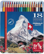 CARAN D ACHE Buntstifte Prismalo, 18er Metalletui aus Zedernholz, hexagonaler Schaft, Minenstärke: 3.0 mm, wasserlöslich, harte Mine, wasservermalbar, außerordentliche Lichtbeständigkeit, Inhalt: 18 Stück (999.318)